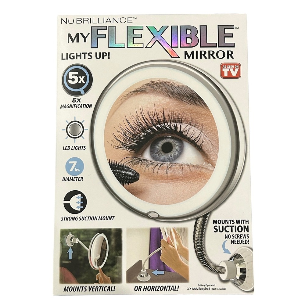 Nu Brilliance Flexible Lighted Makeup Mirror 5X Magnifying Suction Mount LED